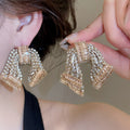 Luxury Copper Rhinestone Bow Drop Earrings Statement Evening Banquet Jewelry view 4