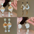 Vacation Style Shell Conch Pearl Drop Earrings, Elegant Niche Design Beach Jewelry view 1
