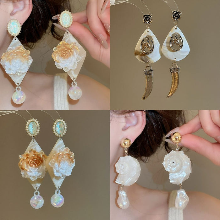 Vacation Style Shell Conch Pearl Drop Earrings, Elegant Niche Design Beach Jewelry