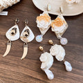 Vacation Style Shell Conch Pearl Drop Earrings, Elegant Niche Design Beach Jewelry view 3