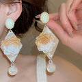 Vacation Style Shell Conch Pearl Drop Earrings, Elegant Niche Design Beach Jewelry view 4