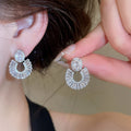Luxury Zircon Oval Star Copper Stud Earrings Simple Modern Geometric Fashion Jewelry view 4