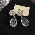 Luxury Rhinestone Flower Studs With Clear Teardrop Crystal Pendants Elegant Evening Women's Earrings view 4