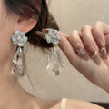 Luxury Rhinestone Flower Studs With Clear Teardrop Crystal Pendants Elegant Evening Women's Earrings view 2
