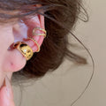 18K Gold Plated Copper Zircon Round Geometric Clip-on Earrings For Women view 3