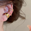18K Gold Plated Copper Zircon Round Geometric Clip-on Earrings For Women view 1