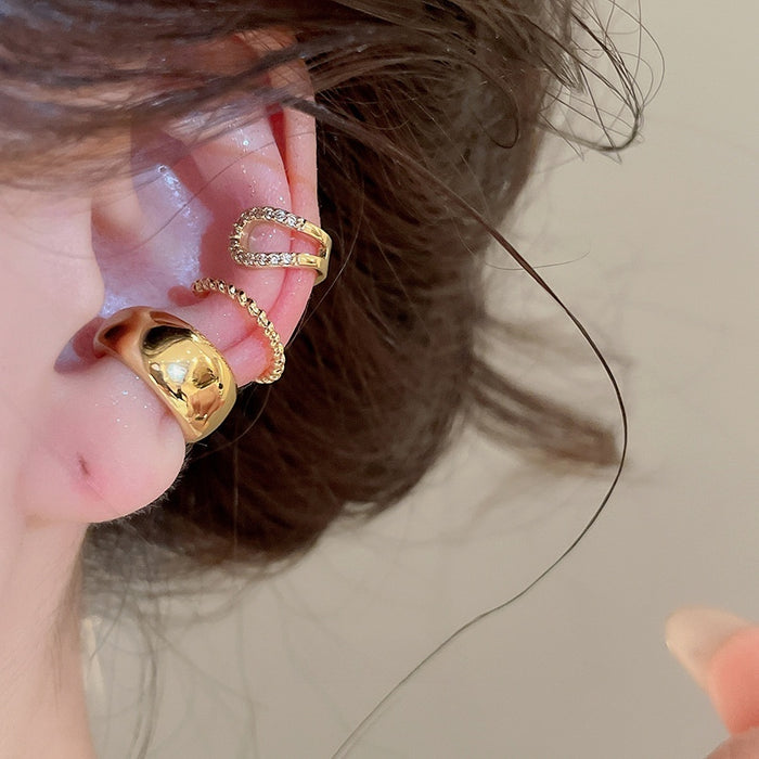 18K Gold Plated Copper Zircon Round Geometric Clip-on Earrings For Women