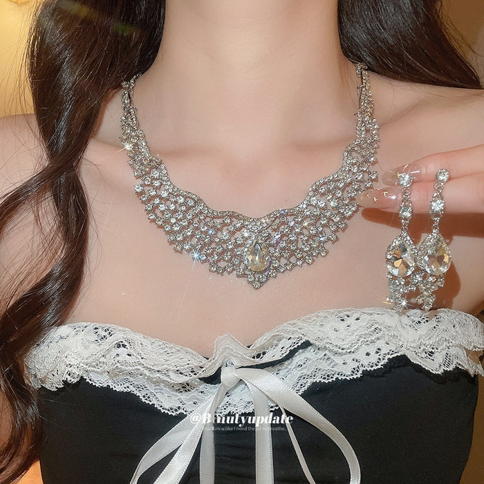 Rhinestone Hollow Teardrop Alloy Jewelry Set, Old Money Luxury Evening Banquet Style