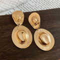European American Style Iron Oval Hat Pendant Drop Earrings With Silver Pins view 4