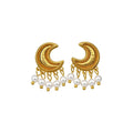 Copper Moon Pearl Tassel Drop Earrings With Silver Pins, Luxe Geometric Statement Jewelry view 5