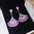 Light Luxury Copper Zircon Fan Pendant Drop Earrings With Silver Posts For Women view 3
