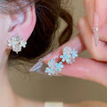 Vintage Flower Zircon Copper Clip-on Earrings Sweet Geometric Floral Ear Jewelry view 3