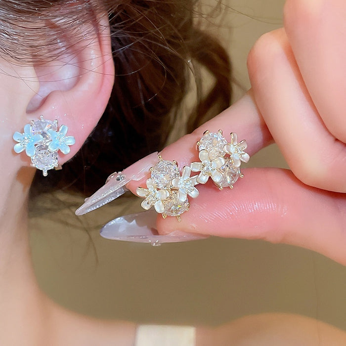 Vintage Flower Zircon Copper Clip-on Earrings Sweet Geometric Floral Ear Jewelry