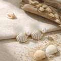 Luxury Vacation Shell Pearl Metal Starfish Stud Earrings view 3