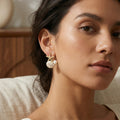 Luxury Vacation Shell Pearl Metal Starfish Stud Earrings view 1