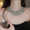 Old Money Copper Rhinestone Waterdrop Tassel Choker Necklace For Women view 1
