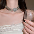 Old Money Alloy Rhinestone Cross Flower Necklace For Women, Geometric Statement Collarbone Choker view 3