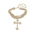 Old Money Alloy Rhinestone Cross Flower Necklace For Women, Geometric Statement Collarbone Choker view 5