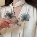 Vintage Crystal Beaded Copper Wire Embroidered Cloth Flower Brooch For Elegant Fashion Apparel view 1