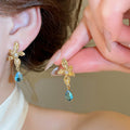 18K Gold Plated Copper Zircon Flower Waterdrop Stud Earrings For Women Light Luxury Elegant Jewelry view 3