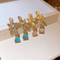 18K Gold Plated Copper Zircon Flower Waterdrop Stud Earrings For Women Light Luxury Elegant Jewelry view 4