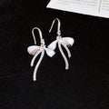 Korean Style Sparkling Zircon Enamel Bow Copper Hook Earrings For Women view 4