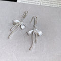 Korean Style Sparkling Zircon Enamel Bow Copper Hook Earrings For Women view 2