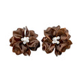 2026 New Acrylic Crystal Beaded Woven Flower Stud Earrings With Silver Pins Maillard Style view 5