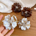2026 New Acrylic Crystal Beaded Woven Flower Stud Earrings With Silver Pins Maillard Style view 2