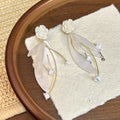 French Elegant Vintage Acrylic Rose Flower Tassel Alloy Inlaid Stud Drop Earrings view 3