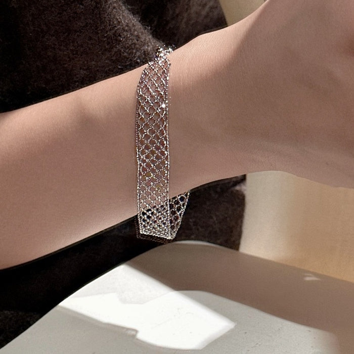 Copper Hollow Mesh Crisscross Wrap Bangle Geometric Diamond Light Luxury Statement Bracelet
