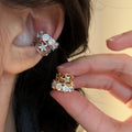 Sparkling Zircon Round Star Copper Clip-on Earrings, Elegant Geometric No-Piercing Ear Cuffs view 1