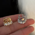 Sparkling Zircon Round Star Copper Clip-on Earrings, Elegant Geometric No-Piercing Ear Cuffs view 2
