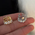 Sparkling Zircon Round Star Copper Clip-on Earrings, Elegant Geometric No-Piercing Ear Cuffs view 4