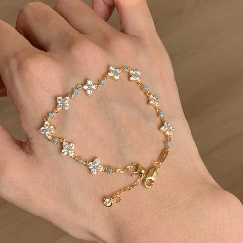 18K Gold Plated Zircon Flower Bracelet For Women Light Luxury Fashion OL Floral Jewelry