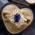 Palace Old Money Style Ring For Women, Faux Sapphire Oval Slanted Design Premium Ring Band view 2