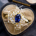 Palace Old Money Style Ring For Women, Faux Sapphire Oval Slanted Design Premium Ring Band view 4
