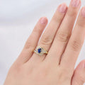 Palace Old Money Style Ring For Women, Faux Sapphire Oval Slanted Design Premium Ring Band view 3