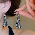 Vintage Copper Zircon Twisted Tassel Drop Earrings With Silver Tone Pins Court Style Jewelry view 1