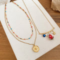 2026 Style Stainless Steel Enamel Flower Star Crystal Pendant Faux Pearl Choker Necklace For Women view 2