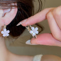 Korean Sweet Resin Flower Hoop Earrings With Silver Pins, Floral Round Fresh Elegant Style view 3