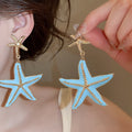 Iron Enamel Starfish Drop Earrings With Silver Pins, Summer Island Vacation Style view 3