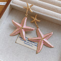 Iron Enamel Starfish Drop Earrings With Silver Pins, Summer Island Vacation Style view 4
