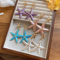 Iron Enamel Starfish Drop Earrings With Silver Pins, Summer Island Vacation Style view 2