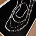 Sweet Cool Multilayer Faux Pearl Cross Sweater Necklace For Women Geometric Clavicle Chain view 2