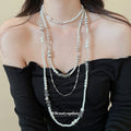 Sweet Cool Multilayer Faux Pearl Cross Sweater Necklace For Women Geometric Clavicle Chain view 3