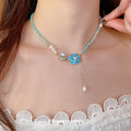 Fairy Style Freshwater Pearl Flower Pendant Necklace With Enamel Detail For Women view 3