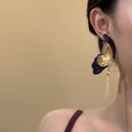 Silver Needle Zircon Butterfly Bow Tassel Faux Pearl Drop Earrings Light Luxury Chic view 3