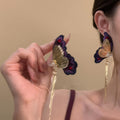 Silver Needle Zircon Butterfly Bow Tassel Faux Pearl Drop Earrings Light Luxury Chic view 1
