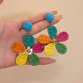 Bohemian Resort Style Raffia Flower Starfish Stud Earrings For Women view 4